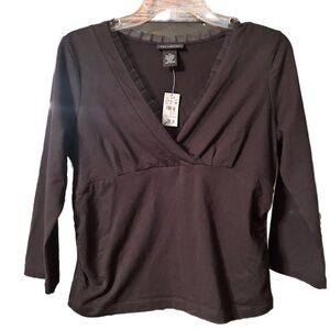 NWT The Limited Elegant Black lace V-Neck Top-Medium
